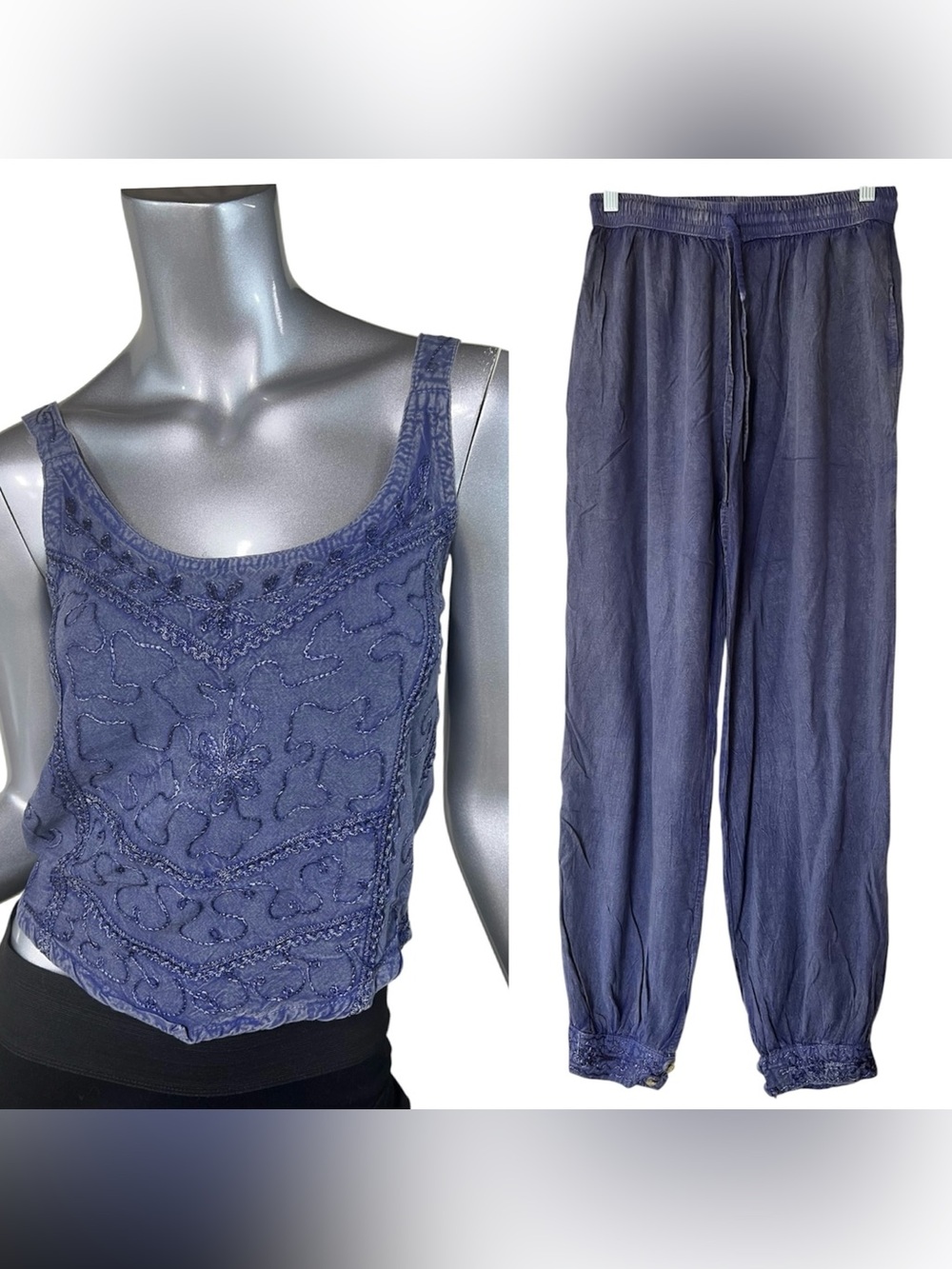 Rhea Women’s XS/ Small Boho Handmade Tank And Pants Embroidered Purple NEW